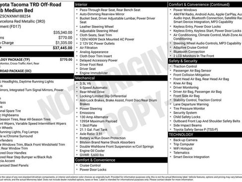 Used 2022 Toyota Tacoma TRD Off-Road w/ Technology Package RWD image 31