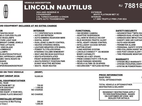 Used 2024 Lincoln Nautilus Reserve w/ Equipment Group 203A image 2