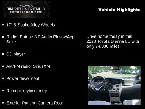 Used 2020 Toyota Sienna LE w/ Carpet Mat Package FWD image 5