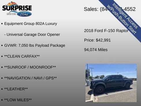 Used 2018 Ford F150 Raptor w/ Equipment Group 802A Luxury AWD/4WD image 23