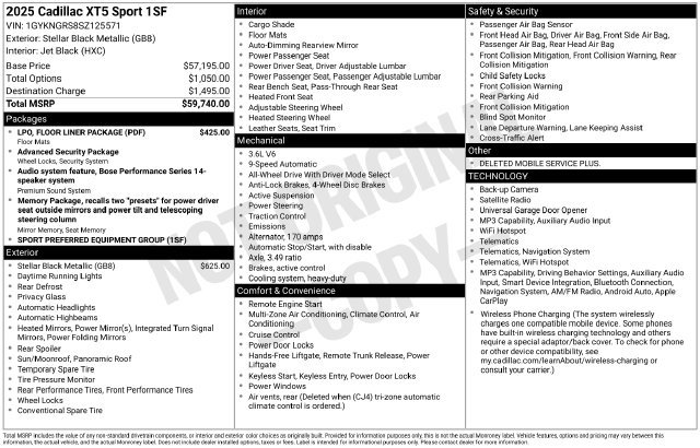 Certified 2025 Cadillac XT5 Sportv w/ LPO, Floor Liner Package AWD/4WD image 6