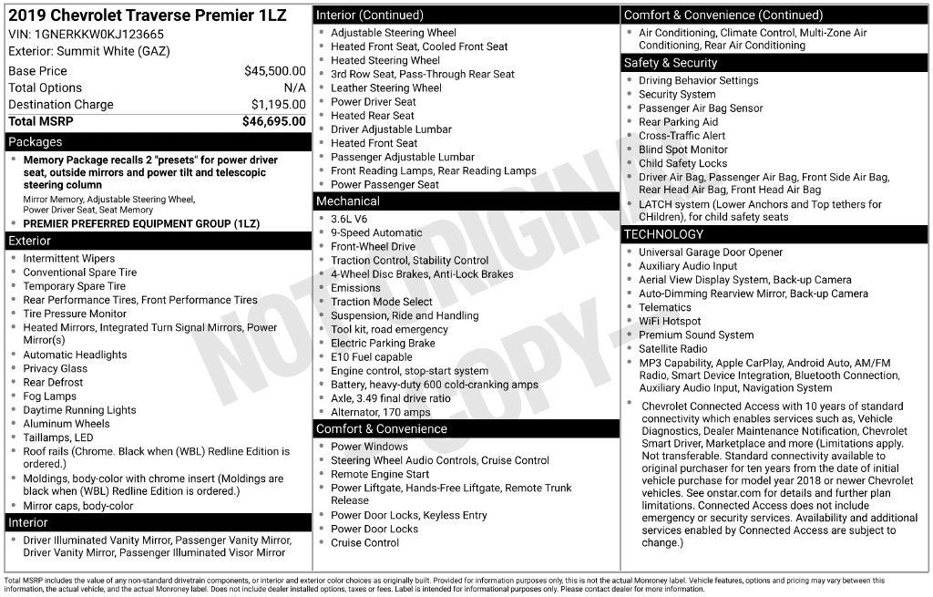 Used 2019 Chevrolet Traverse Premier FWD image 36