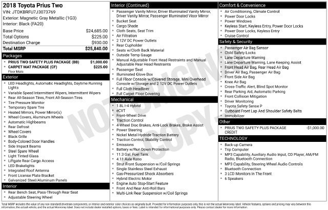 Used 2018 Toyota Prius Two w/ Prius Two Safety Plus Package FWD image 3