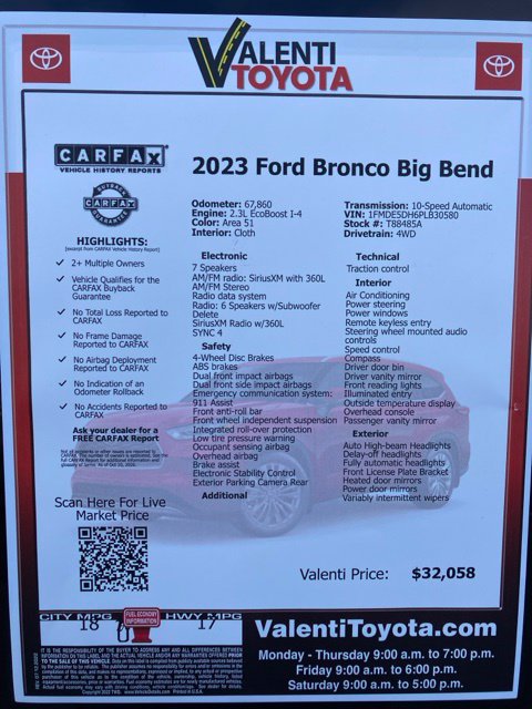 Used 2023 Ford Bronco Big Bend w/ Sasquatch Package AWD/4WD image 41