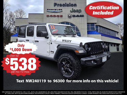Certified 2022 Jeep Wrangler Unlimited Sport AWD/4WD image 1