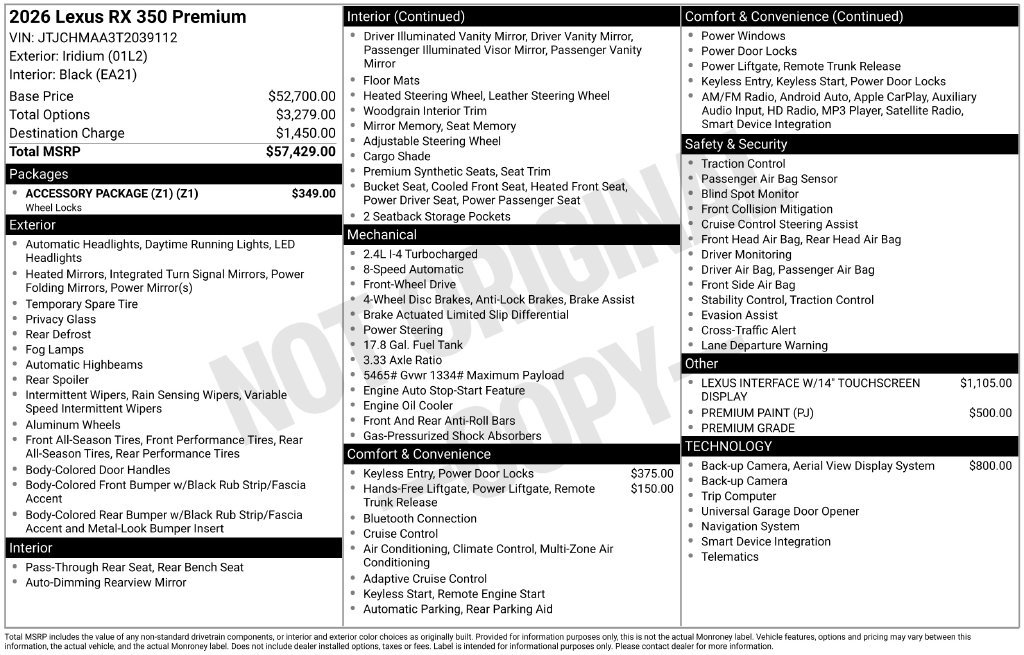 Used 2026 Lexus RX 350 Premium w/ Accessory Package (Z1) FWD image 35