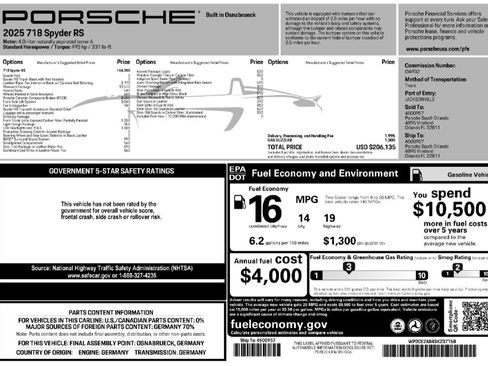 Used 2025 Porsche 718 Boxster Spyder RS w/ Weissach Package RWD image 1