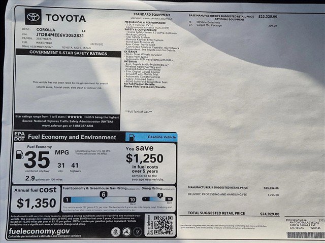 New 2027 Toyota Corolla LE w/ Carpet Mat Package (TMS) FWD image 17