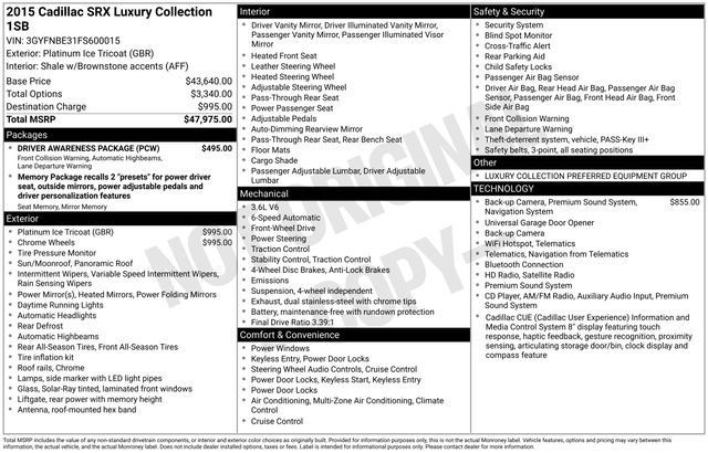 Used 2015 Cadillac SRX Luxury w/ Driver Awareness Package FWD image 7