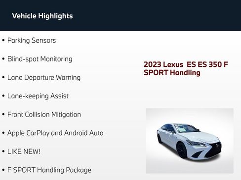 Used 2023 Lexus ES 350 F Sport w/ Accessory Package (Z2) FWD image 88