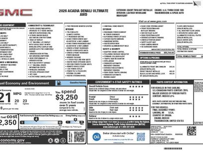 New 2026 GMC Acadia Denali Ultimate w/ LPO, Floor Liner Package