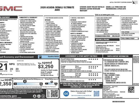 New 2026 GMC Acadia Denali Ultimate w/ LPO, Floor Liner Package image 4