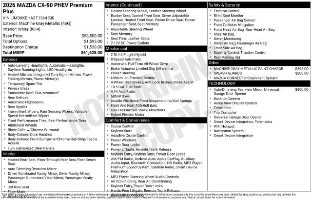 Certified 2026 MAZDA CX-90 Plug-In Hybrid w/ Premium Plus AWD/4WD image 7