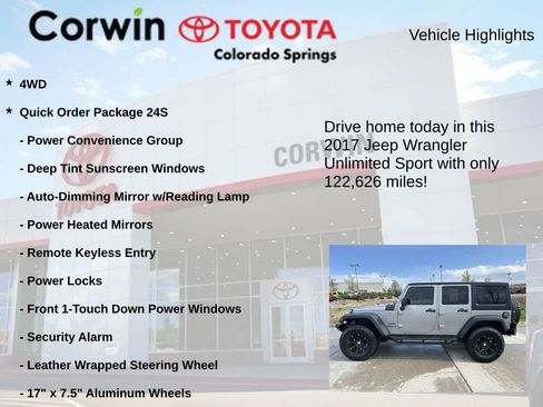 Used 2017 Jeep Wrangler Unlimited Sport w/ Quick Order Package 24S AWD/4WD image 7