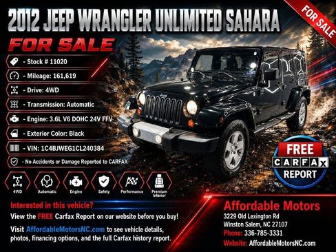 Used 2012 Jeep Wrangler Unlimited Sahara w/ Dual Top Group AWD/4WD image 1