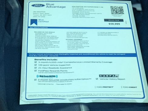 Certified 2020 Ford F150 Raptor w/ Equipment Group 802A Luxury image 15