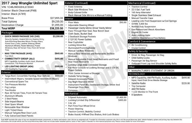 Used 2017 Jeep Wrangler Unlimited Sport w/ Quick Order Package 24S AWD/4WD image 33