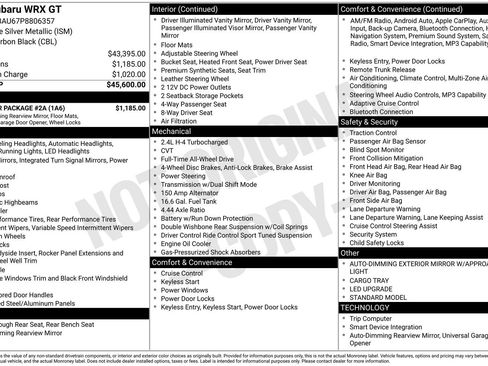 Certified 2023 Subaru WRX GT w/ Popular Package #2A AWD/4WD image 32
