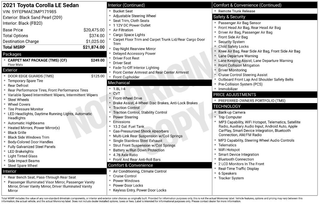 Used 2021 Toyota Corolla LE w/ Carpet Mat Package (TMS) FWD image 17