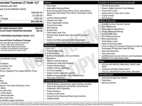 Used 2018 Chevrolet Traverse LT w/ LPO, Floor Liner Package AWD/4WD image 26