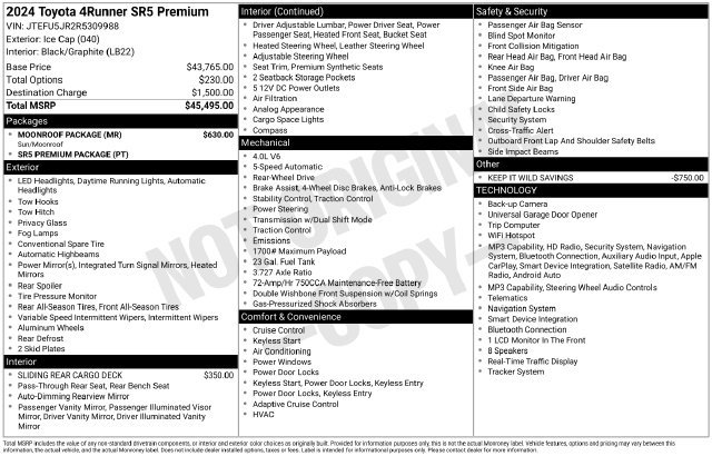 Used 2024 Toyota 4Runner SR5 Premium w/ Moonroof Package RWD image 2