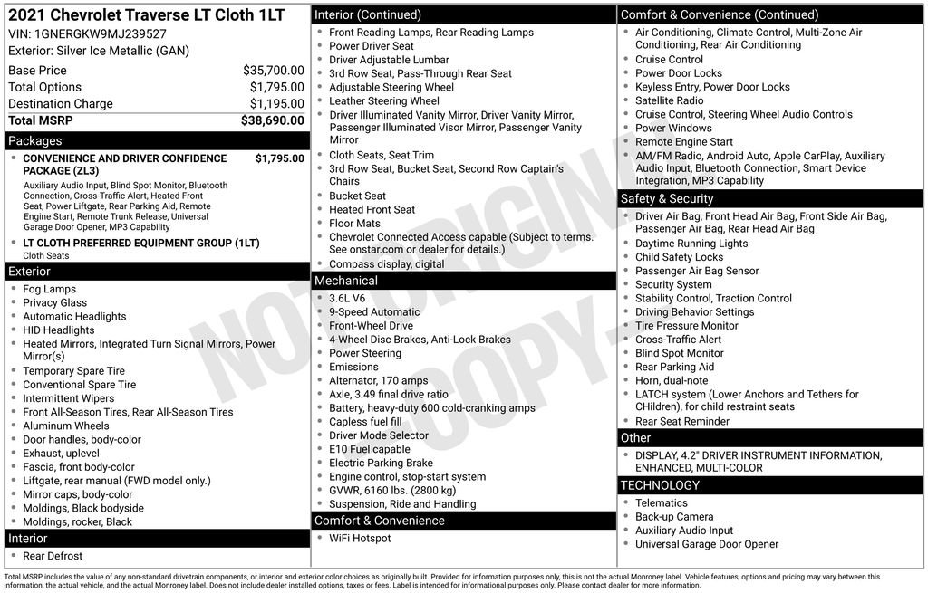 Used 2021 Chevrolet Traverse LT FWD image 3