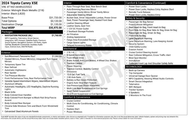 Used 2024 Toyota Camry XSE w/ Navigation Package FWD image 5