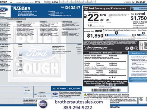 Used 2021 Ford Ranger XL w/ Equipment Group 101A High AWD/4WD image 35