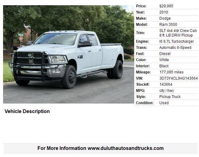 Used 2010 Dodge Ram 3500 Truck SLT w/ Luxury Group AWD/4WD image 1