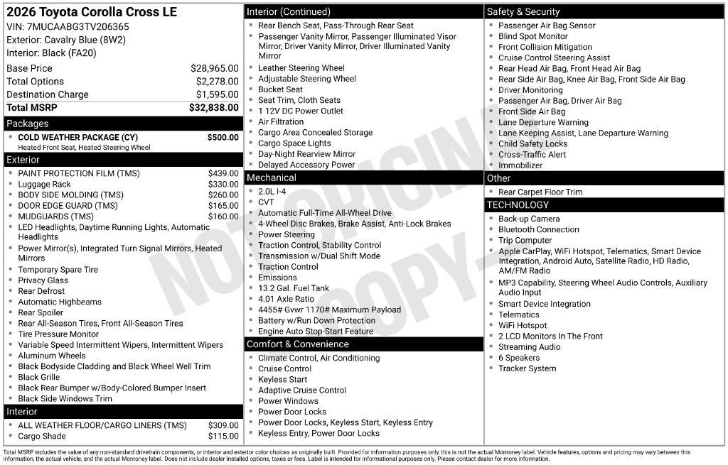 New 2026 Toyota Corolla Cross LE w/ Cold Weather Package AWD/4WD image 6