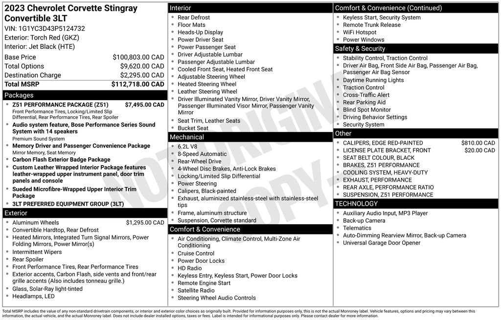 Used 2023 Chevrolet Corvette Stingray Premium Conv w/ Z51 Performance Package RWD image 9