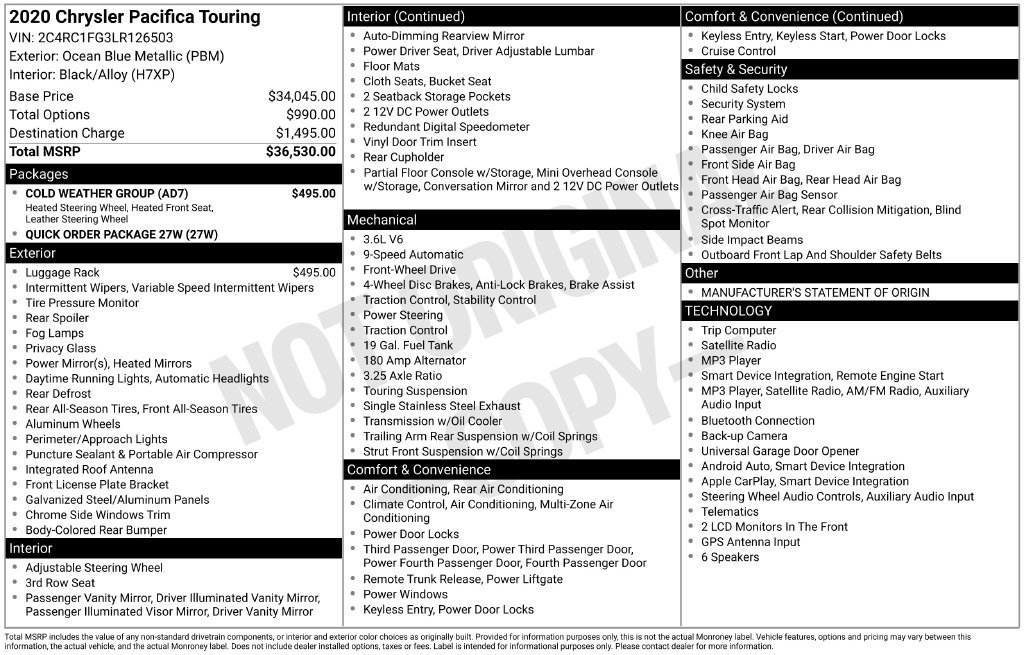 Used 2020 Chrysler Pacifica Touring w/ Cold Weather Group FWD image 6