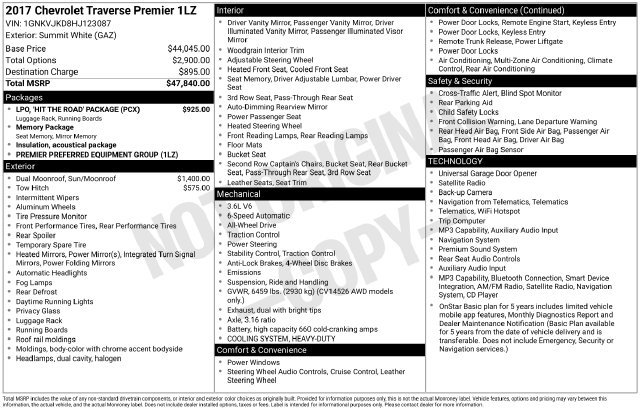 Used 2017 Chevrolet Traverse Premier w/ LPO, 'HIT The Road' Package AWD/4WD image 3