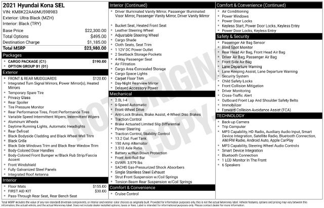 Used 2021 Hyundai Kona SEL w/ Cargo Package FWD image 38