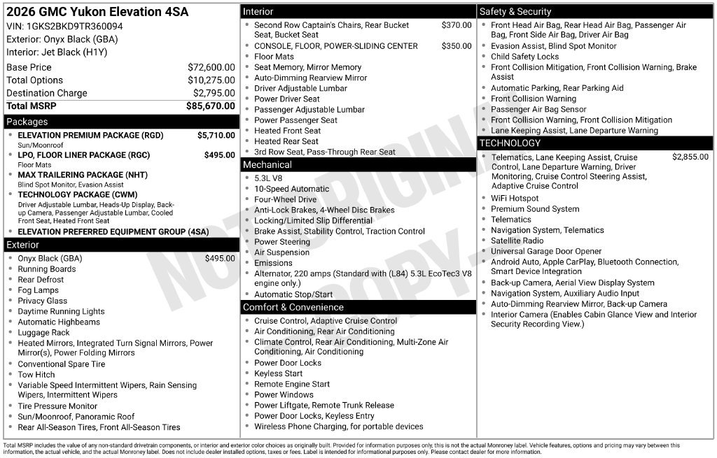 New 2026 GMC Yukon Elevation w/ Elevation Premium Package AWD/4WD image 3