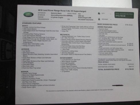 Used 2016 Land Rover Range Rover Long Wheelbase Supercharged AWD/4WD image 85