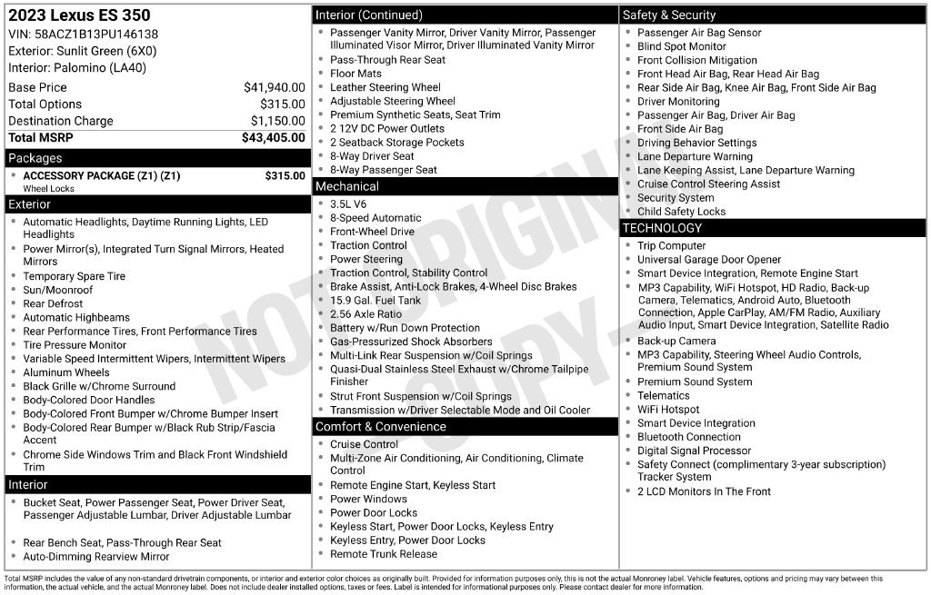 Used 2023 Lexus ES 350 w/ Accessory Package (Z1) FWD image 47