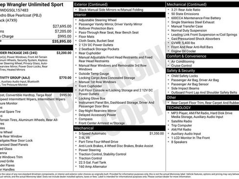 Used 2016 Jeep Wrangler Unlimited Sport w/ Quick Order Package 24S AWD/4WD image 6