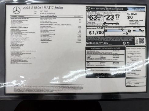 New 2026 Mercedes-Benz S 580e 4MATIC Sedan image 33