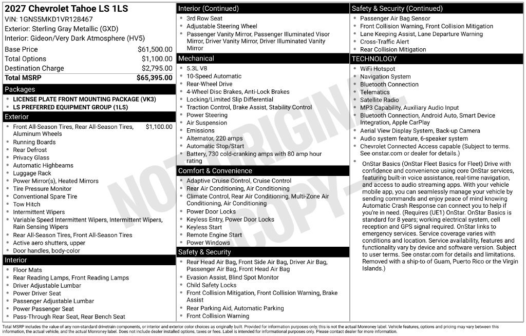 New 2027 Chevrolet Tahoe LS RWD image 3