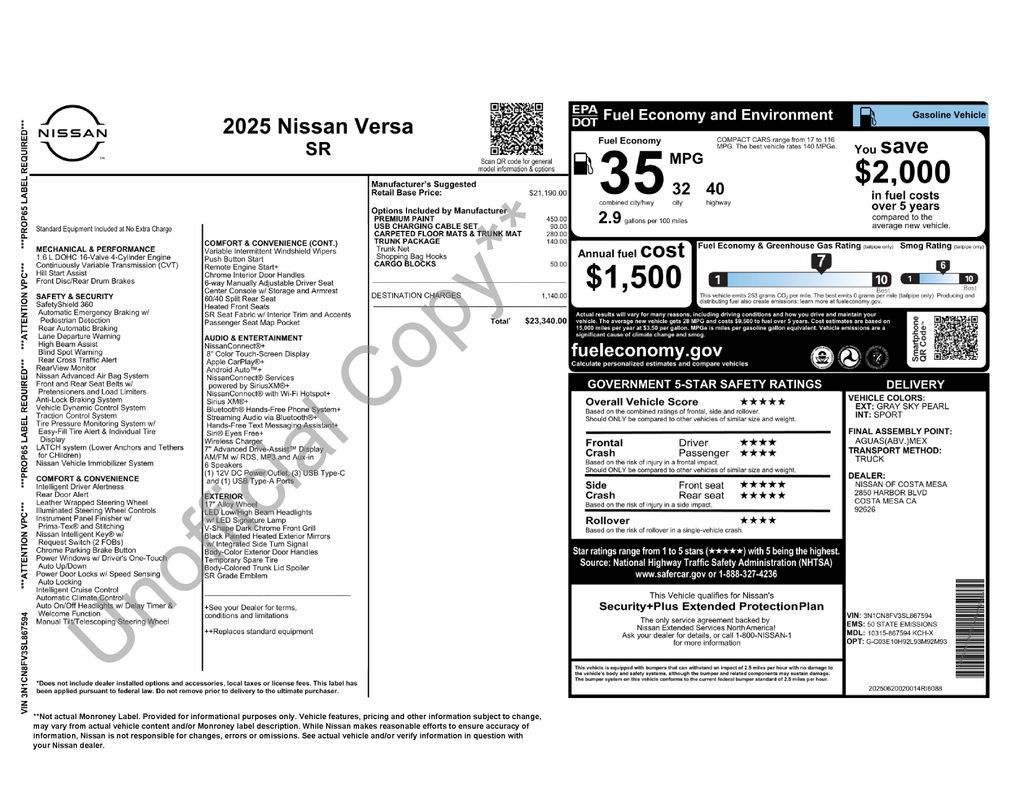 Used 2025 Nissan Versa SR w/ Trunk Package FWD image 5