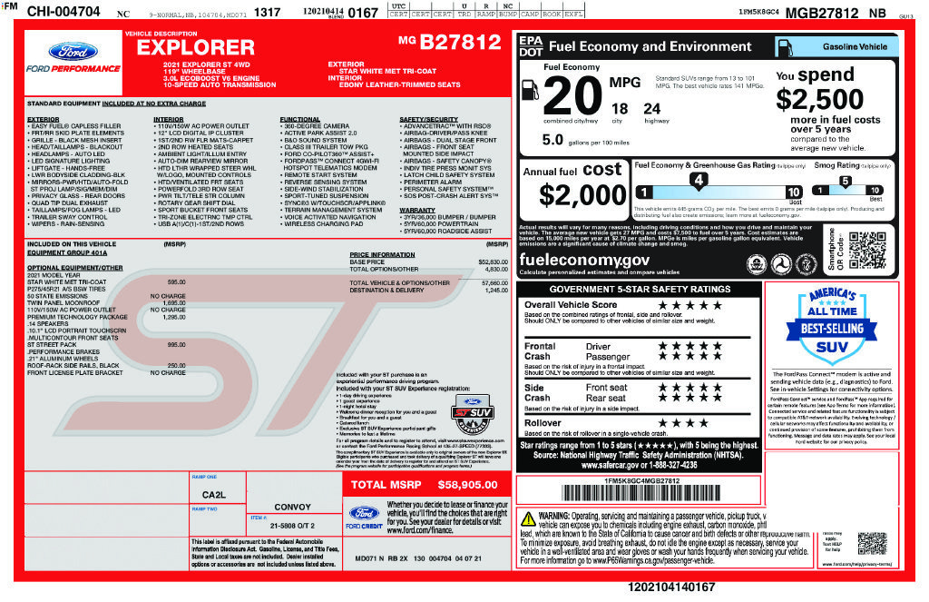 Certified 2021 Ford Explorer ST w/ Equipment Group 401A AWD/4WD image 5