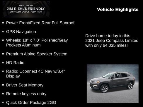 Certified 2021 Jeep Compass Limited w/ Sun and Sound Group image 5