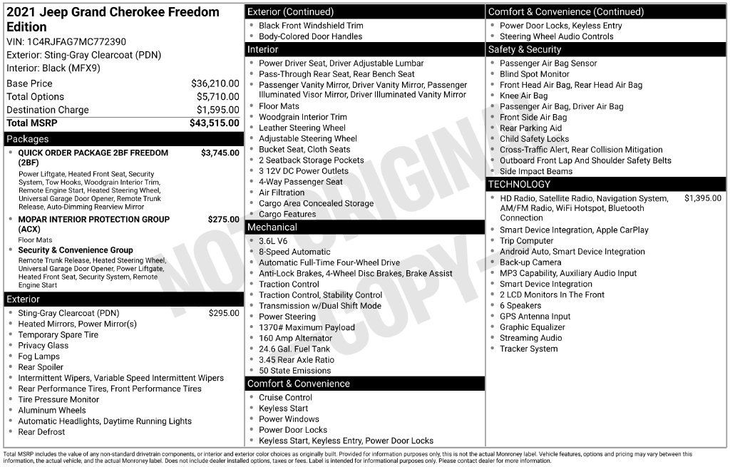 Certified 2021 Jeep Grand Cherokee Freedom Edition AWD/4WD image 41