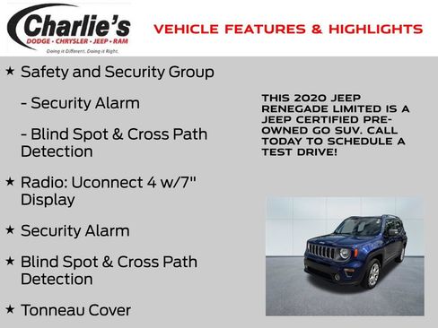 Certified 2020 Jeep Renegade Limited w/ Safety and Security Group AWD/4WD image 13