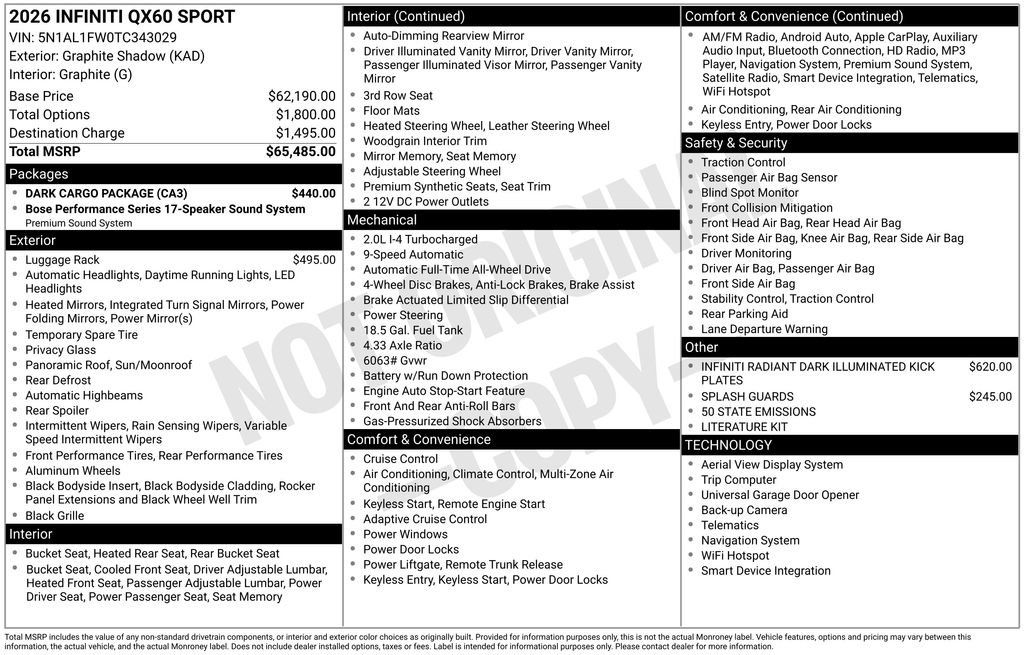 Certified 2026 INFINITI QX60 Sport w/ Dark Cargo Package AWD/4WD image 3