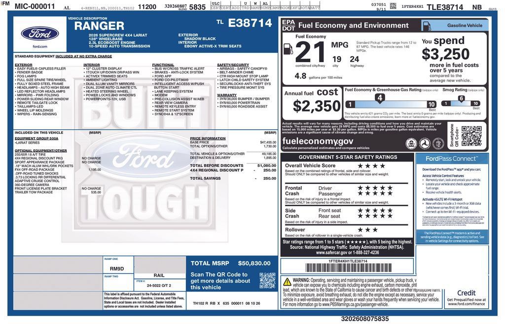 New 2026 Ford Ranger Lariat w/ FX4 Off-Road Package AWD/4WD image 4