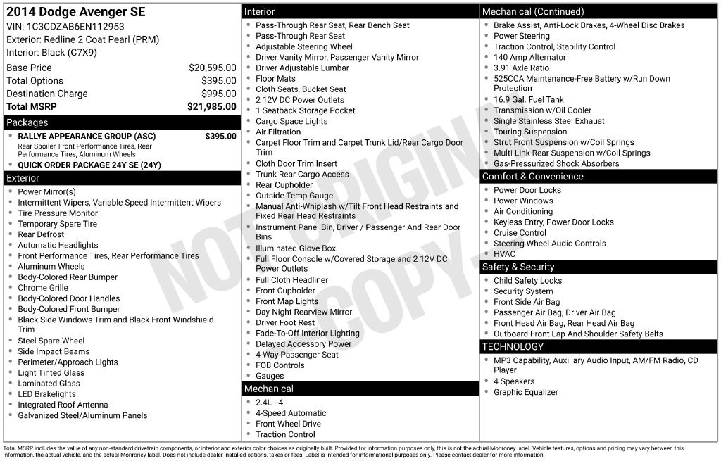 Used 2014 Dodge Avenger SE w/ Rallye Appearance Group FWD image 6