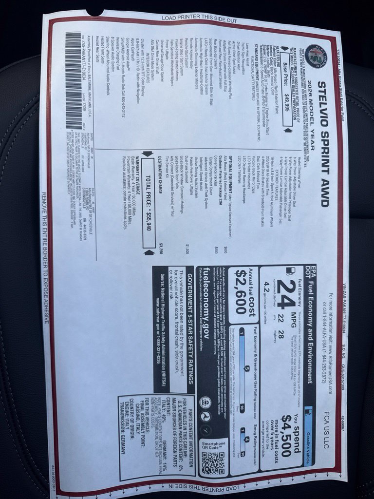 New 2026 Alfa Romeo Stelvio Sprint w/ Convenience Package AWD/4WD image 25