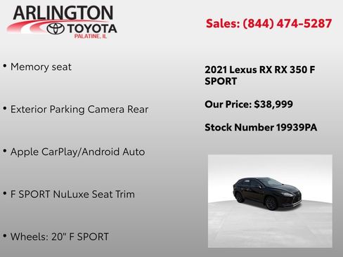 Used 2021 Lexus RX 350 F Sport w/ Cold Area Package image 3